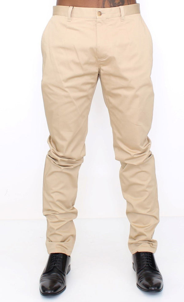 Beige Cotton Stretch Chinos Pants