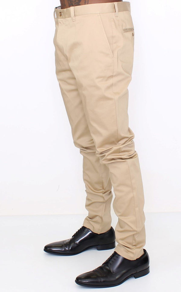 Beige Cotton Stretch Chinos Pants