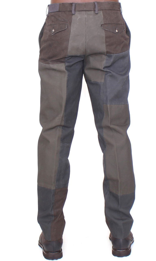 Brown Gray Patchwork Slimfit Pants Chinos