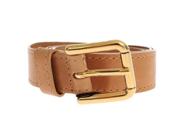 Brown Leather Gold Buckle Logo Belt