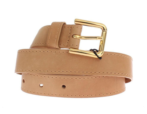 Brown Leather Gold Buckle Logo Belt