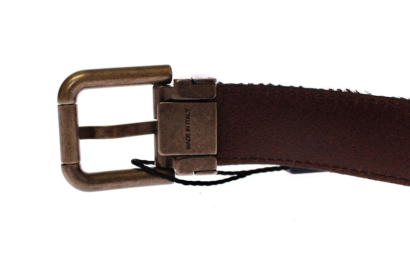 Brown Fur Leather Logo Belt