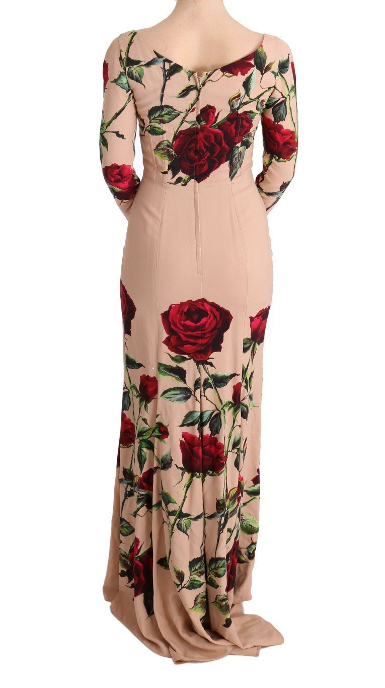 Pink Red Roses Stretch Sheath Dress