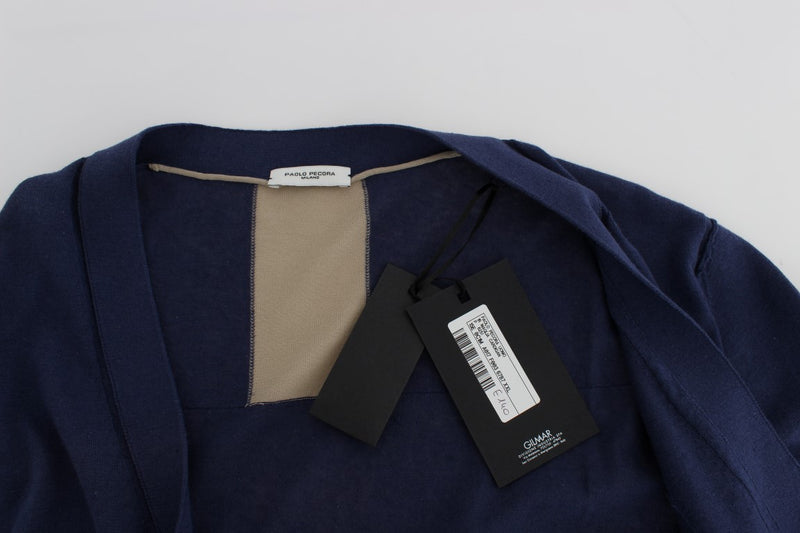 Blue Linen Cotton Full Button Cardigan Sweater