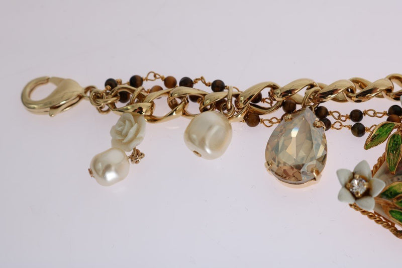 Gold Brass Crystal Portofino Italy Statement Bracelet