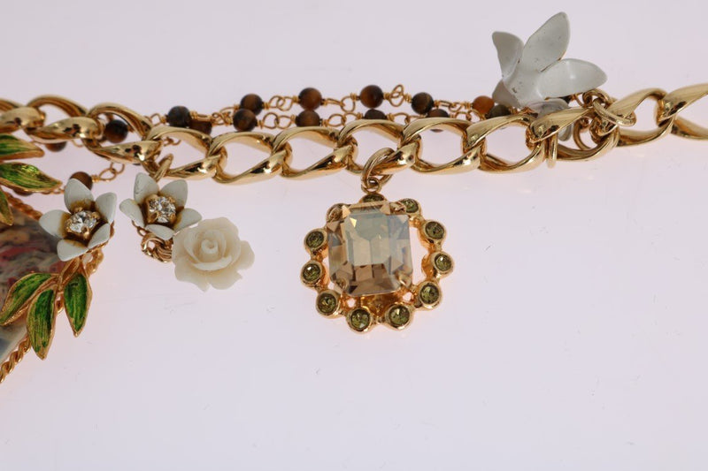 Gold Brass Crystal Portofino Italy Statement Bracelet