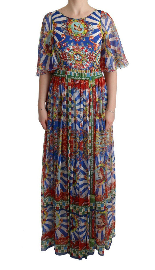 Multicolor Silk Carretto Shift Long Dress