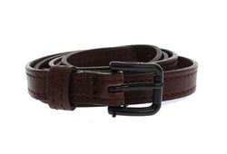 Brown Leather Black Buckle Logo Belt