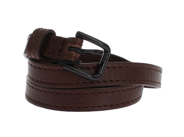 Brown Leather Black Buckle Logo Belt