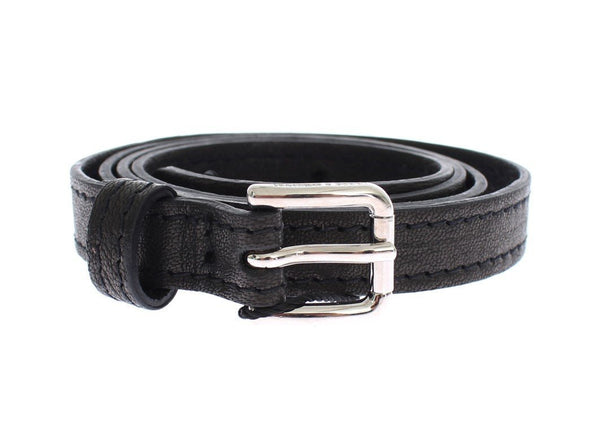 Black Leather Silver Buckle Logo Belt