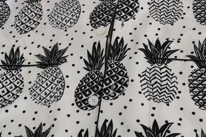 White Silk Pineapple Print Casual Shirt