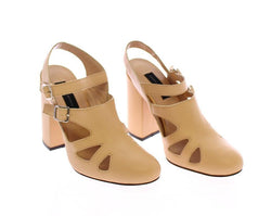 Beige Leather Heels Pumps Shoes