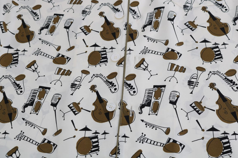 White Silk JAZZ Motive Print Shirt