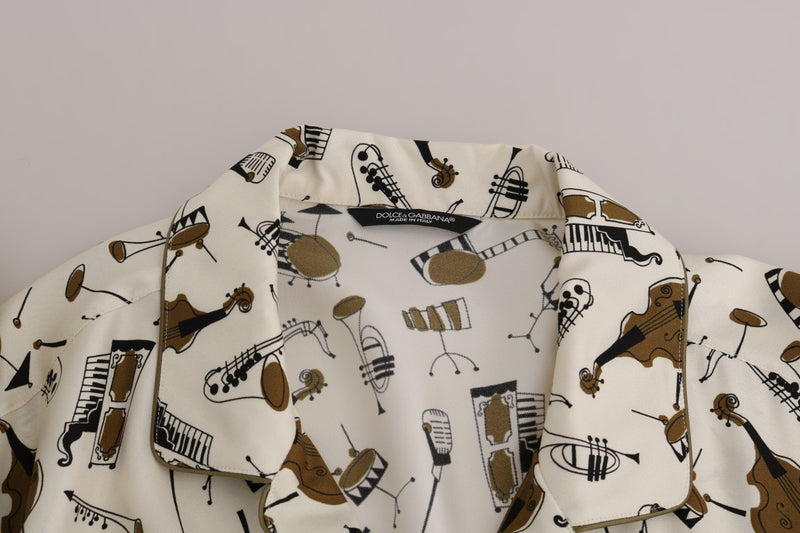 White Silk JAZZ Motive Print Shirt