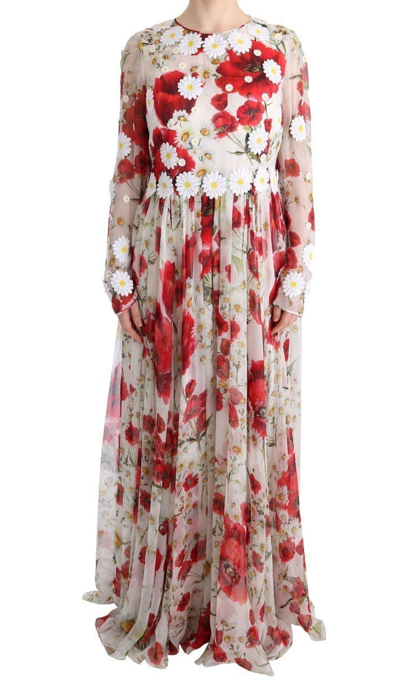 Multicolor Silk Floral Shift Long Maxi Dress