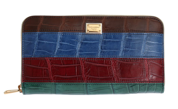 Multicolor Leather Crocodile Skin Continental Wallet