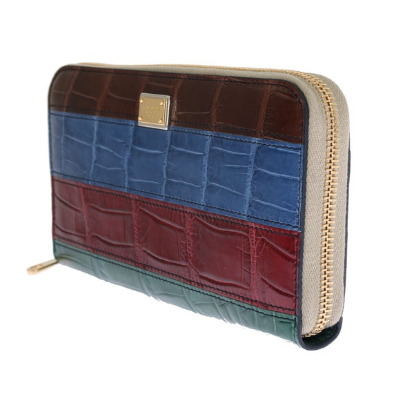 Multicolor Leather Crocodile Skin Continental Wallet