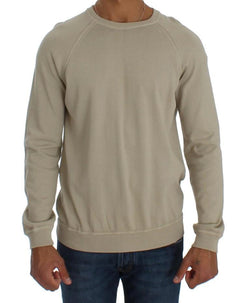 Beige Cotton Crew-neck Pullover Sweater