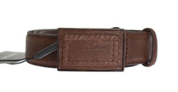 Brown Leather Logo Buckle Belt