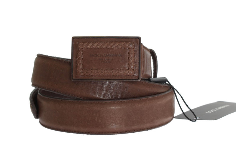 Brown Leather Logo Buckle Belt