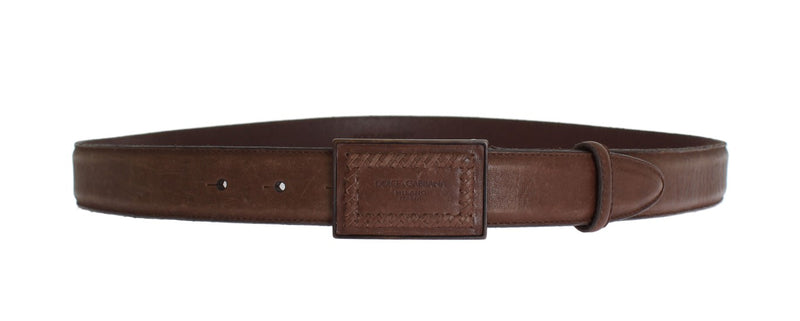 Brown Leather Logo Buckle Belt