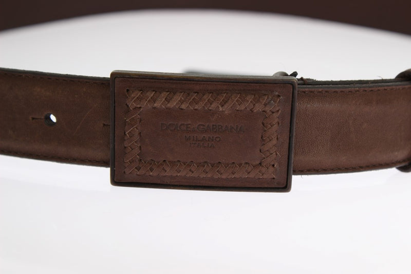 Brown Leather Logo Buckle Belt