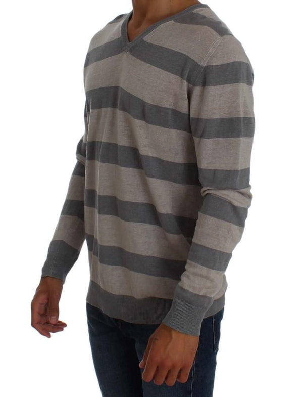 Purple Striped V-neck Pullover Sweater