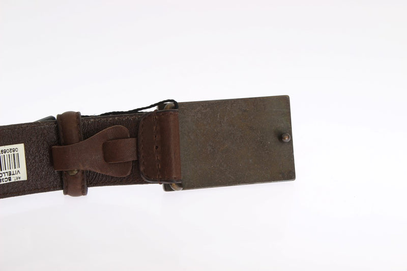 Brown Leather Logo Buckle Belt