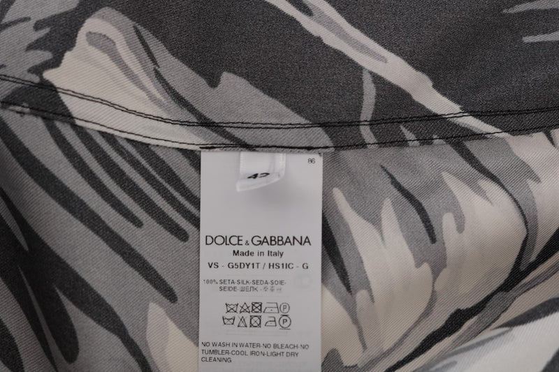 Black Gray Banana Leaf Print Casual Shirt