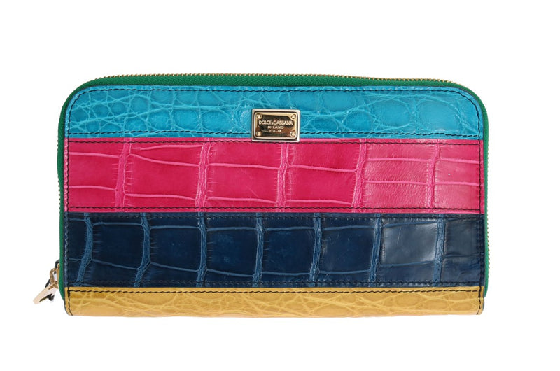 Multicolor Alligator Caiman Leather Continental Wallet