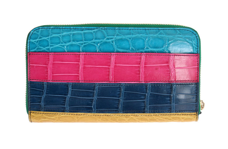 Multicolor Alligator Caiman Leather Continental Wallet