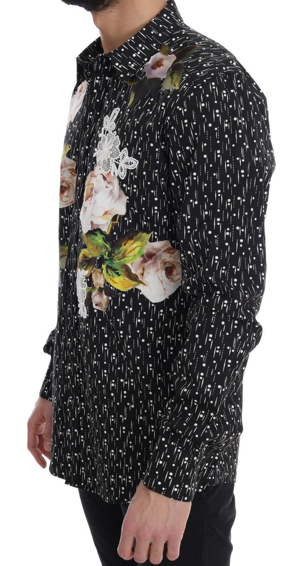 Black Floral Embroiderd GOLD SLIM Shirt