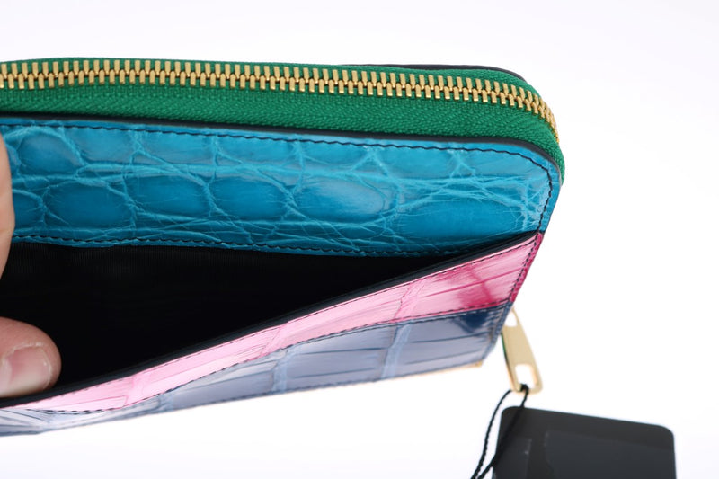 Multicolor Alligator Caiman Leather Continental Wallet