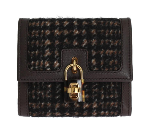 Brown Leather Gold Padlock Trifold Wallet