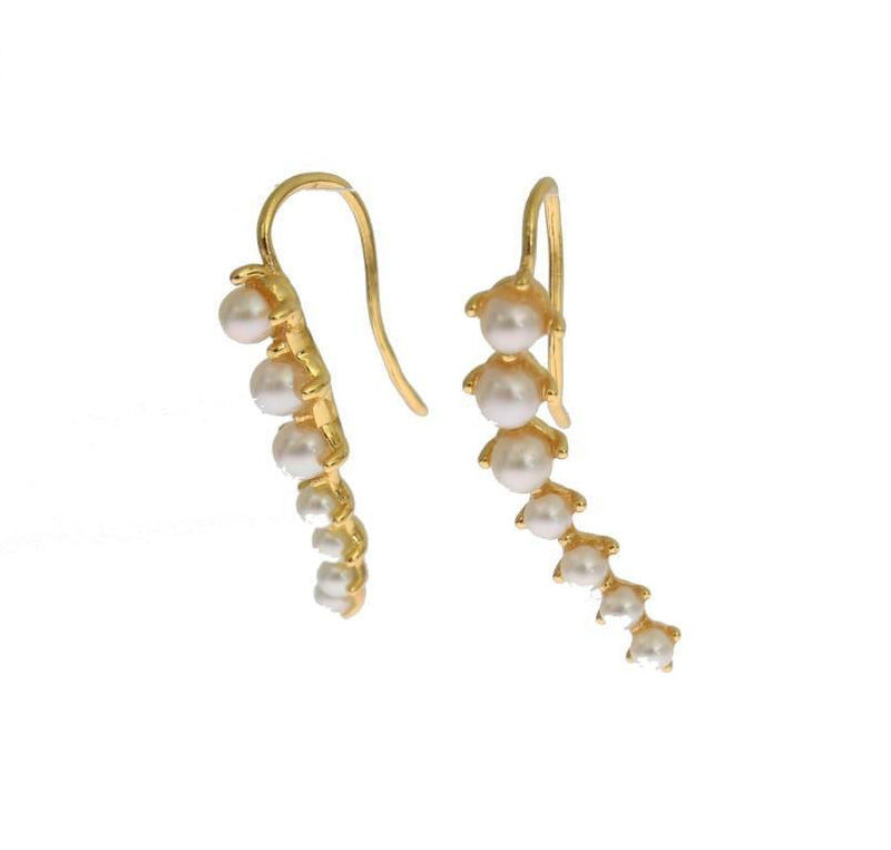 White Pearl Hook Gold 925 Silver Earrings