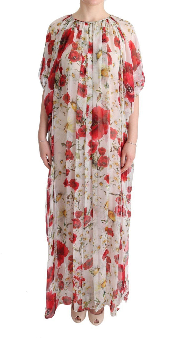 Multicolor Silk Floral Tunic Cape Kaftan Dress