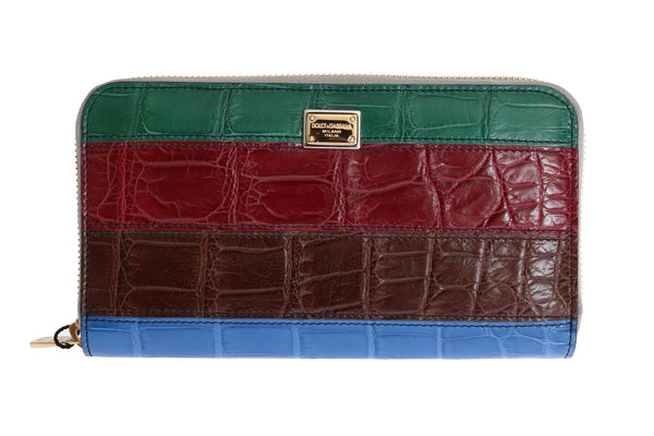 Multicolor Leather Crocodile Skin Continental Wallet