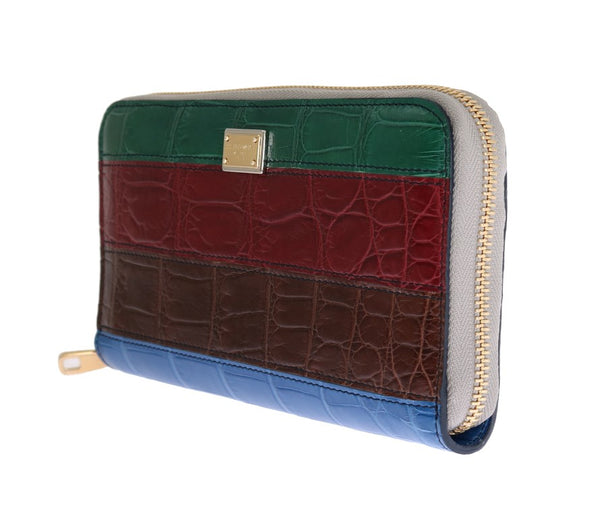 Multicolor Leather Crocodile Skin Continental Wallet