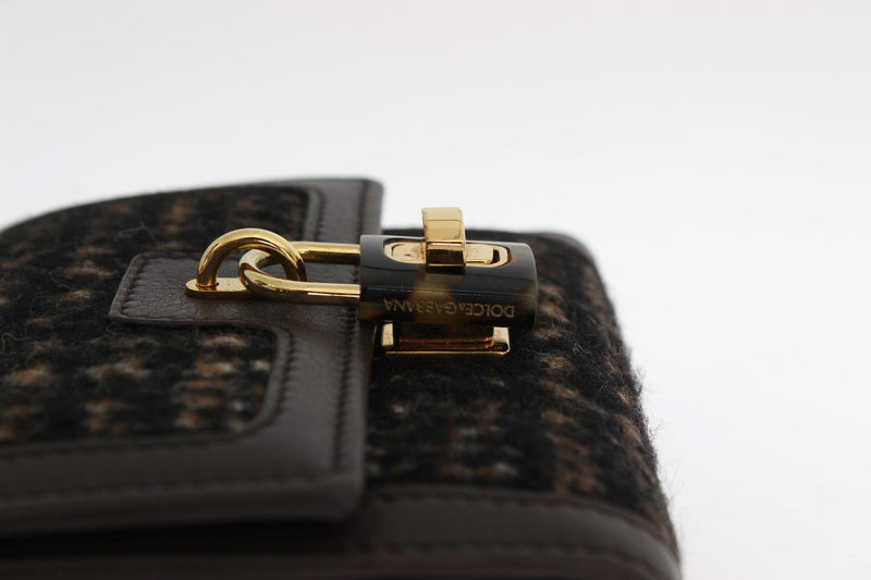 Brown Leather Gold Padlock Trifold Wallet