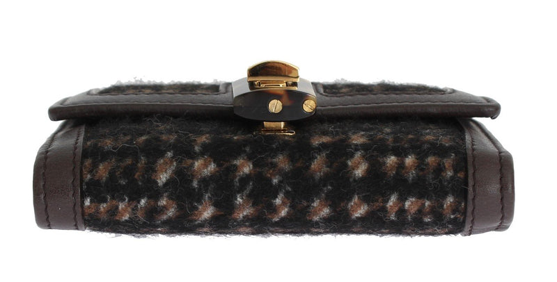 Brown Leather Gold Padlock Trifold Wallet