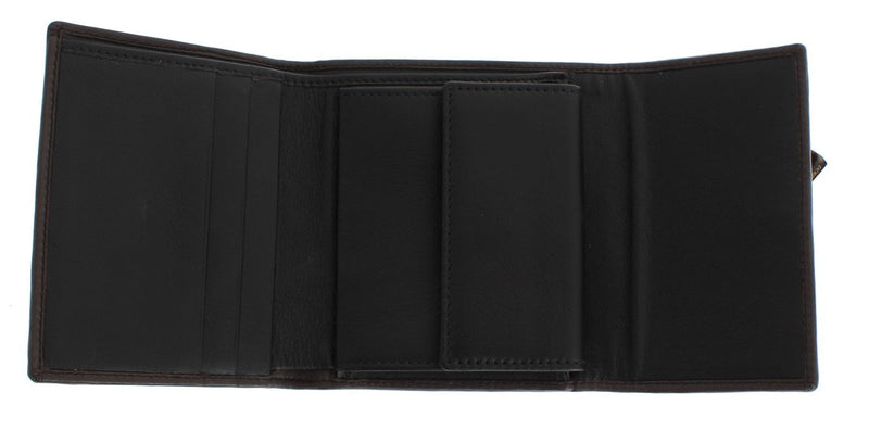 Brown Leather Gold Padlock Trifold Wallet