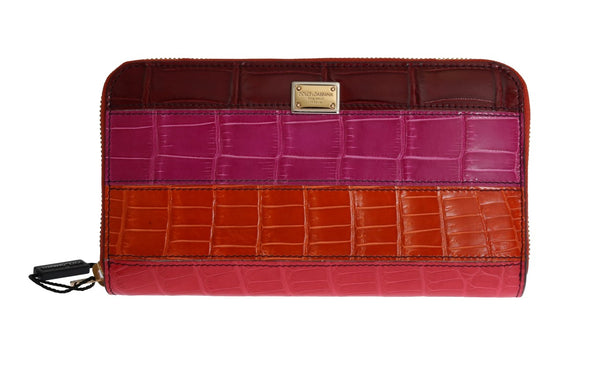 Multicolor Caiman Crocodile Leather Continental Wallet