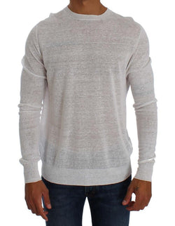 White Linen Crewneck Long Sleeve Sweater