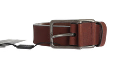Brown Leather Logo Silver Buckle Belt