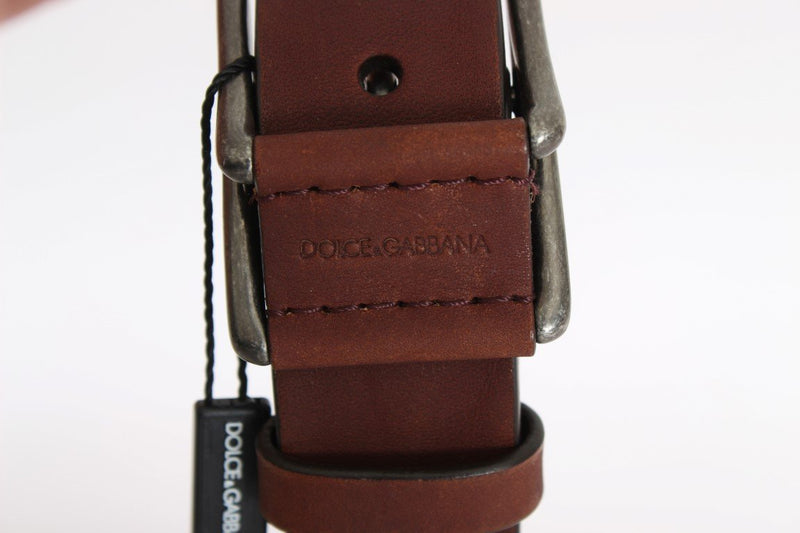 Brown Leather Logo Silver Buckle Belt