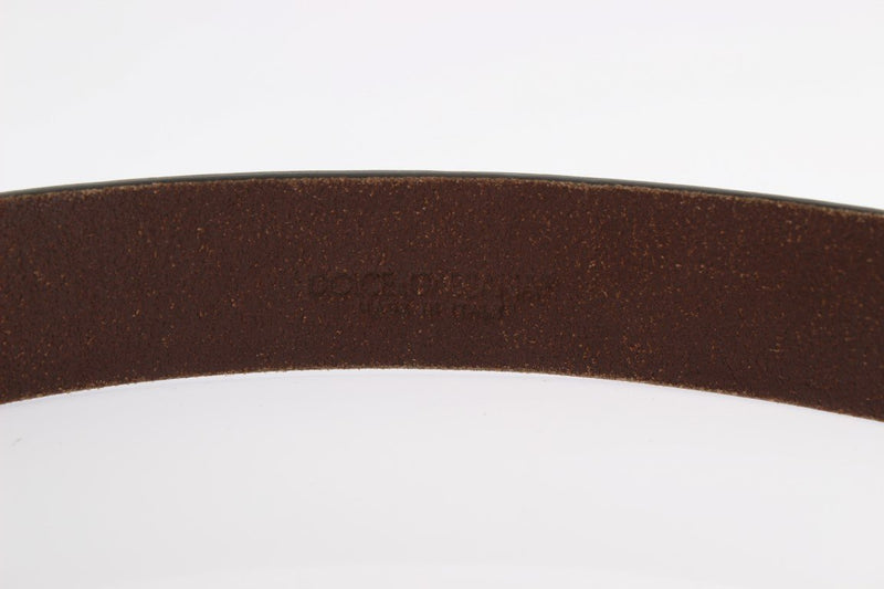 Brown Leather Logo Silver Buckle Belt