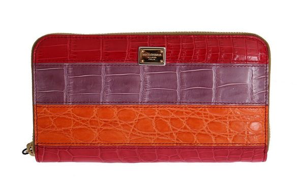 Multicolor Caiman Crocodile Leather Continental Wallet