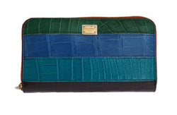 Multicolor Leather Crocodile Skin Continental Wallet