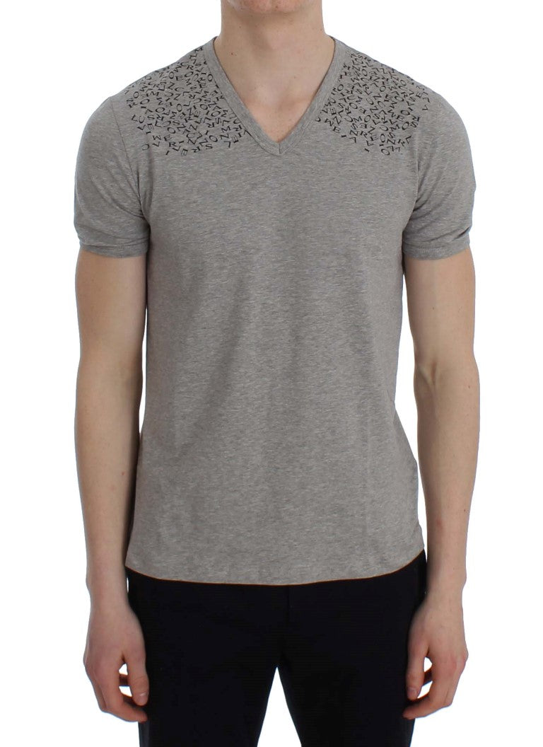 Gray Cotton Stretch V-neck Underwear T-shirt