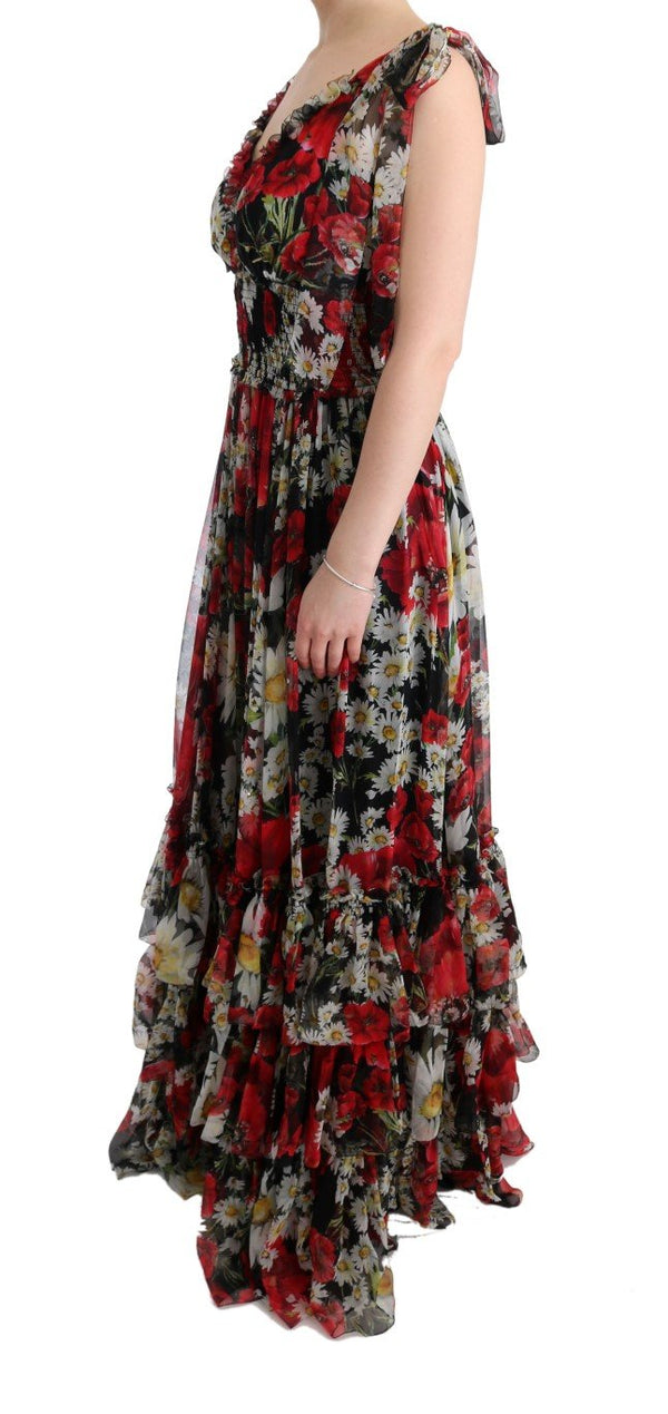 Multicolor Silk Floral Shift Long Maxi Dress